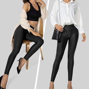 SANTINY Women's Faux Leather Leggings Pants Stretch High Waisted Tights